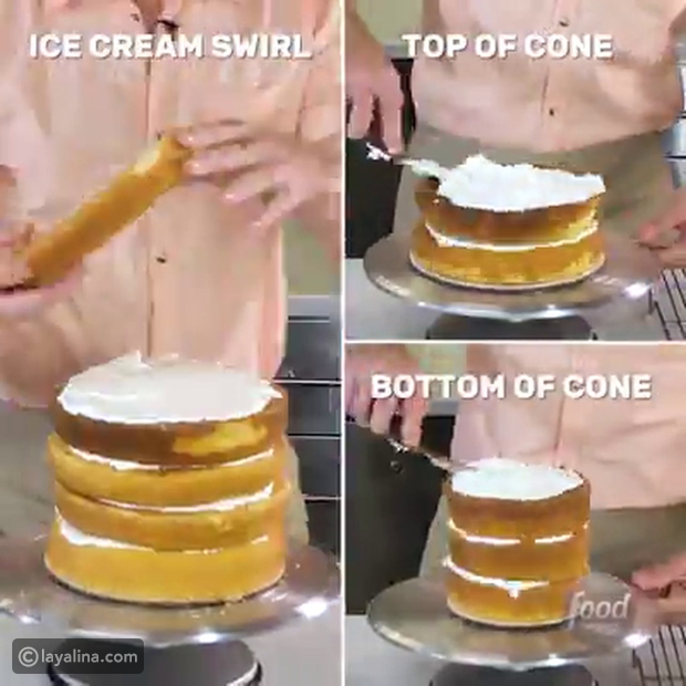 فيديو طريقة صنع كعكة كوز الآيس كريم من قطع كيك وعجينة السكر